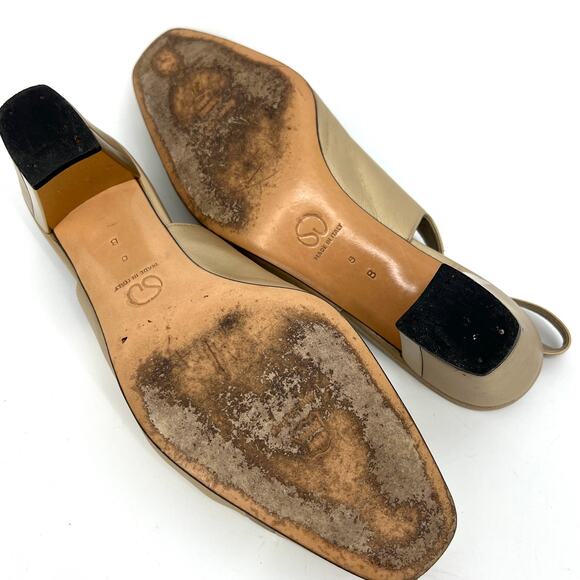 St. John Italy Gold Leather Slingback Heels Shoes Size 8 with Box and dust bag - Picture 8 of 10